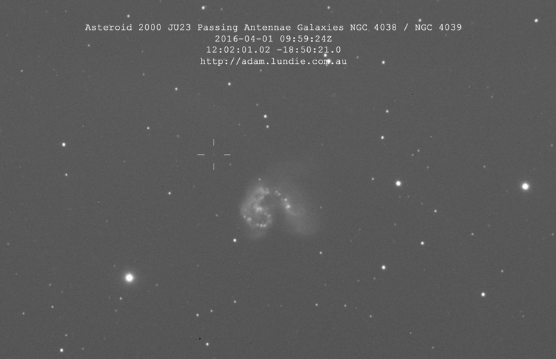 Asteroid 2000 JU23 Passing the Antennae Galaxies NGC 4038 / NGC 4039