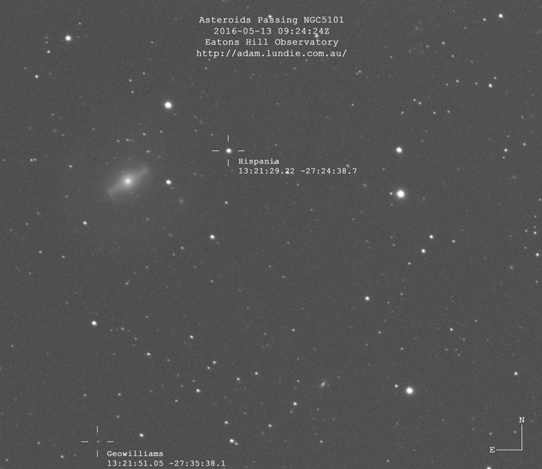 Hispania Passing NGC 5101. The Brightest Asteroid I've Ever Seen